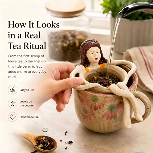 跨境可爱创新款潮流Woman Ceramic Tea Strainer坐姿女士陶瓷茶漏