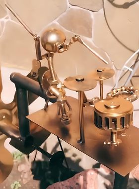 跨境铁艺Handmade Metal Drummer Windmill金属鼓手风车地插摆件