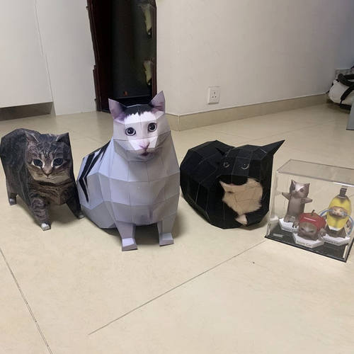 【视频款】oiiao猫huh猫纸模型猫疑惑猫立体折纸旋转猫送朋友礼物