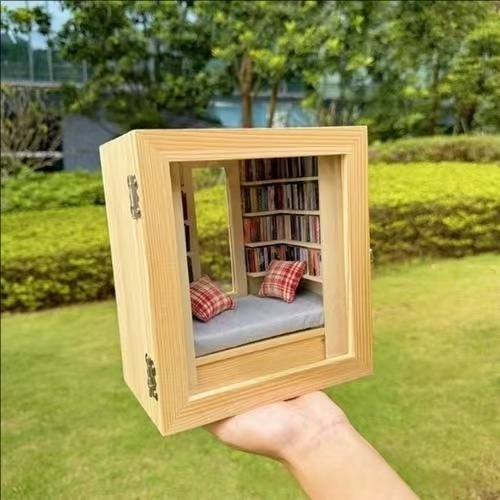 独立站新款Room Box with Window Miniature Book迷你书屋模型