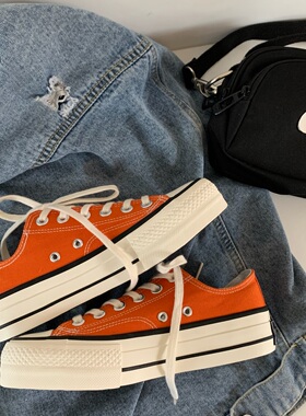 种草一双鞋子~ins厚底松糕帆布鞋韩版chic网红透气街拍板鞋小白鞋