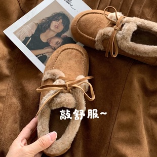 麂皮小调~复古绒面老钱风!INS通勤豆豆鞋美式复古味棉鞋雪地靴女