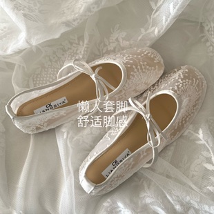 清冷！新中式！温婉国风~INS白色梨花芭蕾鞋仙女风浅口单鞋玛丽珍