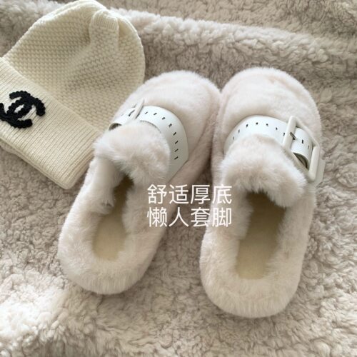 显高敲舒服~韩国INS厚底毛毛鞋女jennie款网红包头棉毛毛半拖鞋冬