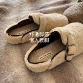 美利奴绵羊 包头半拖雪地靴 女冬加绒保暖棉鞋 INS三喜款 毛毛勃肯鞋