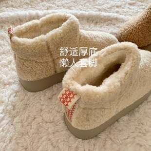 INS加绒加厚短筒雪地靴女增高保暖棉鞋 毛毛丰盈 冬 厚实 敲火