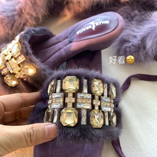 葡萄紫龙猫 女秋冬外穿INS温柔精致优雅一字拖 气韵高级感毛毛拖鞋