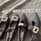 冬仙女毛毛鞋 清冷 水钻 INS露思款 毛呢玛丽珍鞋 贵气 绝美轻奢灰