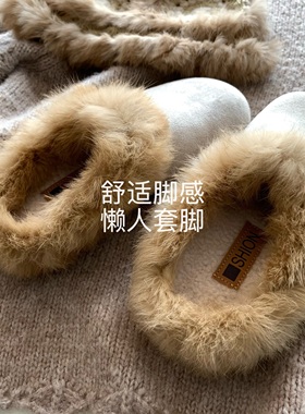 獭兔草草~冬日温柔风毛绒绒厚底毛毛拖鞋lNS保暖勃肯鞋包头棉拖女