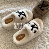 显瘦 仙女秋冬外穿网红一字拖 INS露丝毛毛拖鞋 增高 光腿穿好看