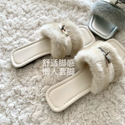 静奢千金感~INS气质姐姐老钱风毛毛拖鞋女贵妇懒人拖外穿2026新款