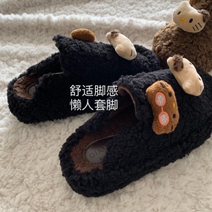 时髦 女冬季 直腿牛牛 毛毛拖鞋 加绒保暖雪地靴 INS鹿鹿同款 减龄