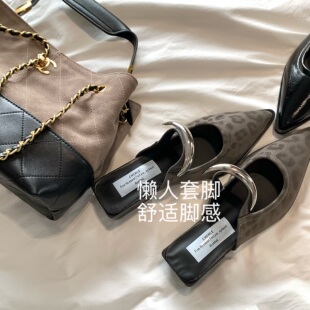 绝美豹纹！小众性感辣妹粗跟尖头半拖鞋女高级时尚感外穿高跟凉鞋