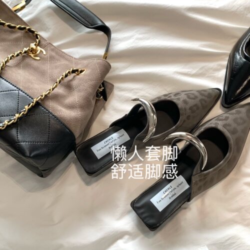 韩版ins女方跟尖头包头拖鞋