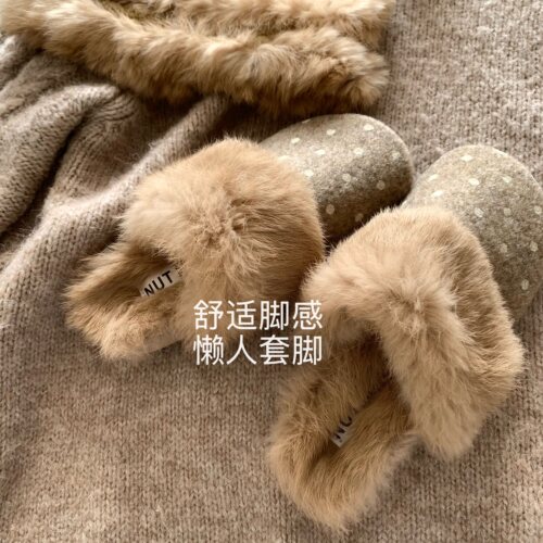 绒绒奶芙~浪漫兔毛波尔卡毛毛鞋INS懒人百搭毛呢勃啃包头半拖鞋女