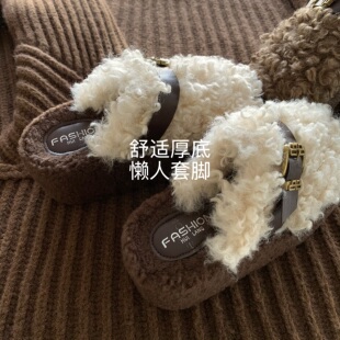 “温柔触动”韩国INS新款皮草毛毛拖鞋女冬季年轻款厚底显腿长