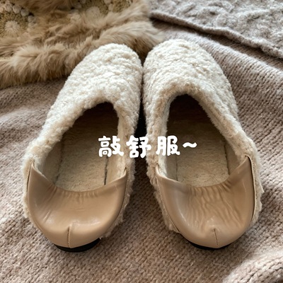 韩国ins秋冬复古慵懒毛毛鞋女