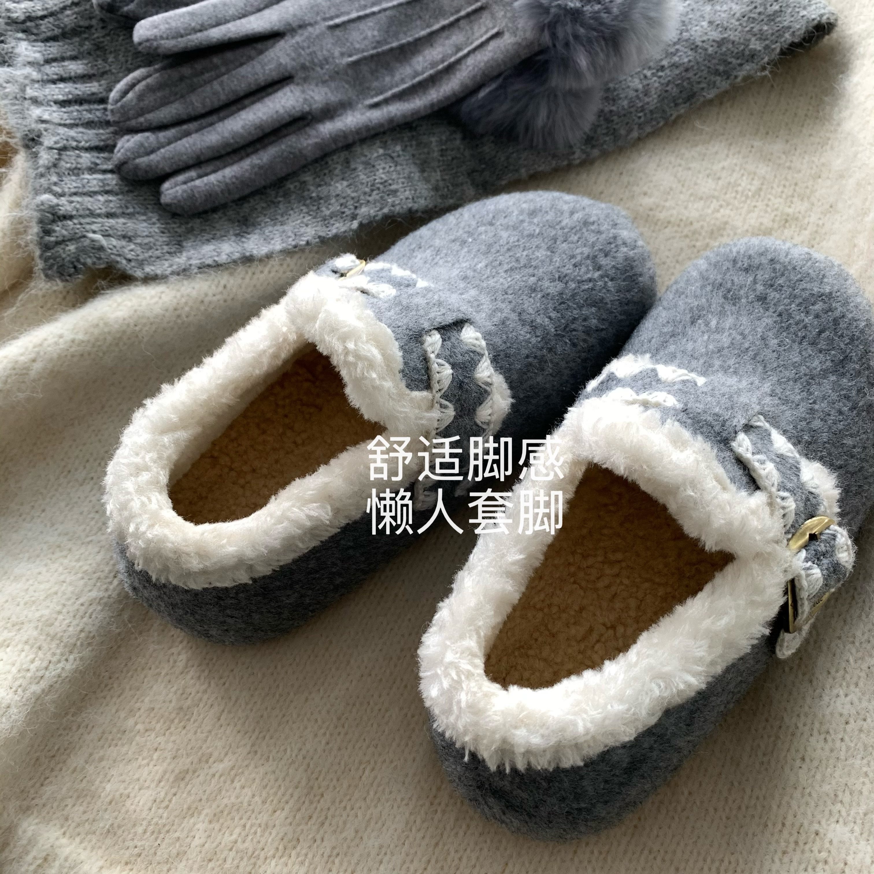 金敏喜同款灰色毛呢子勃肯毛毛鞋女2025冬季暖绒加厚雪地靴INS风,女鞋,时尚雪地靴,淘宝优惠券,粉丝福利购,淘宝优惠卷