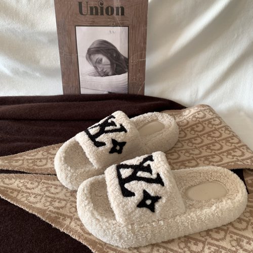 韩版ins毛毛厚底一字拖鞋