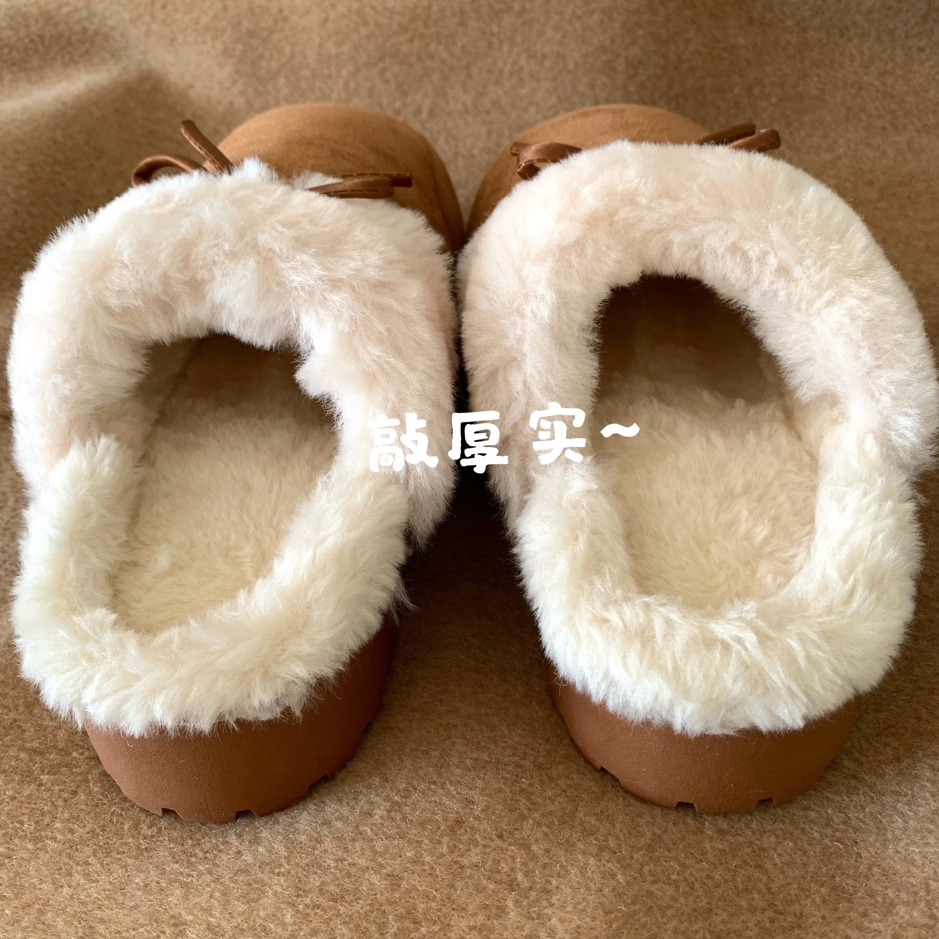 韩版ins女外穿厚底圆头毛毛拖鞋