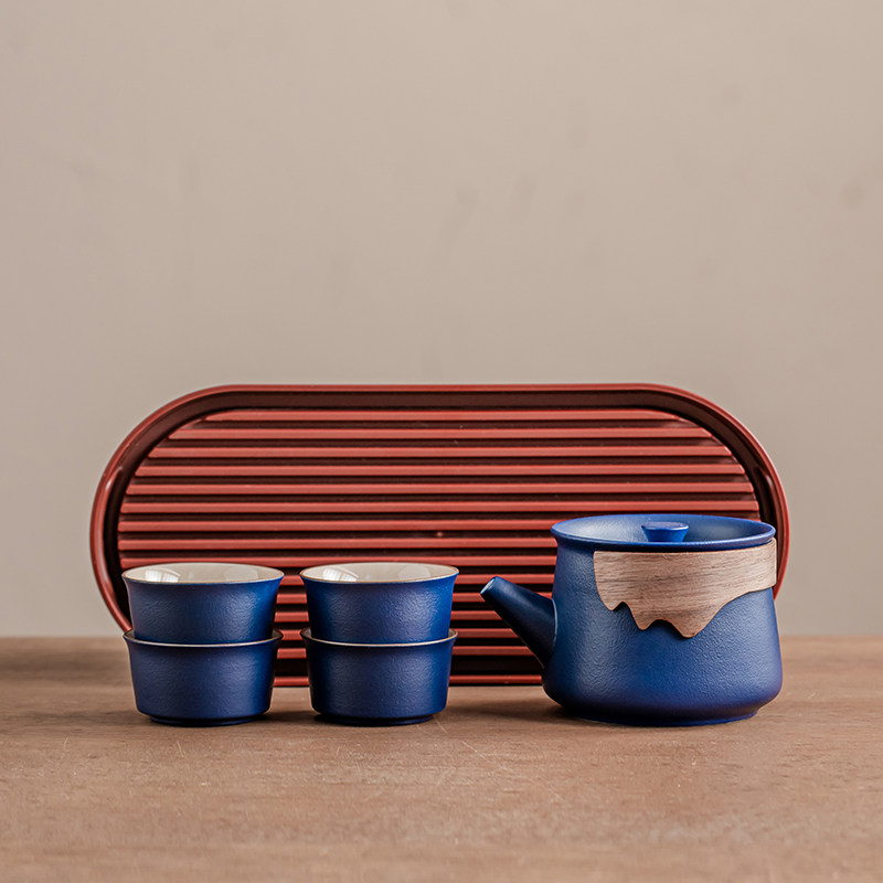 霁蓝禅意功夫茶具套装红棕排水茶盘家用办公简约复古风茶事雅器,餐饮具,旅行茶具,淘宝优惠券,粉丝福利购,淘宝优惠卷