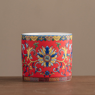 新式陶瓷品茗杯国潮风红色珐琅彩茶杯复古中式陶瓷品茗杯家用功夫