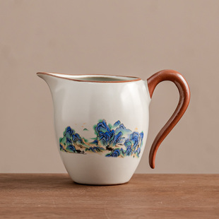 米黄汝窑公道杯过滤套组陶瓷功夫茶具配件复古家用分茶器茶海公杯