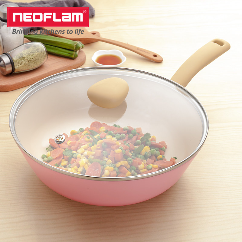 neoflam陶瓷炒锅不粘锅煎锅平底锅家用炒菜锅少油烟锅具燃气灶用