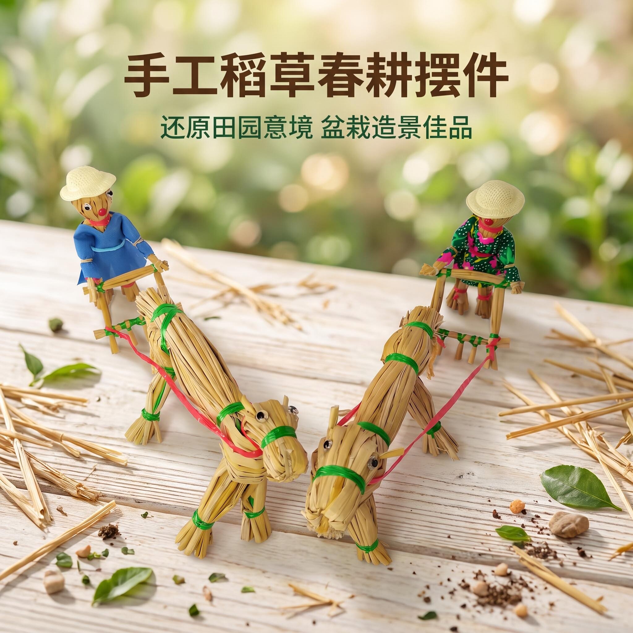 手工稻草春耕摆件盆栽造景装饰