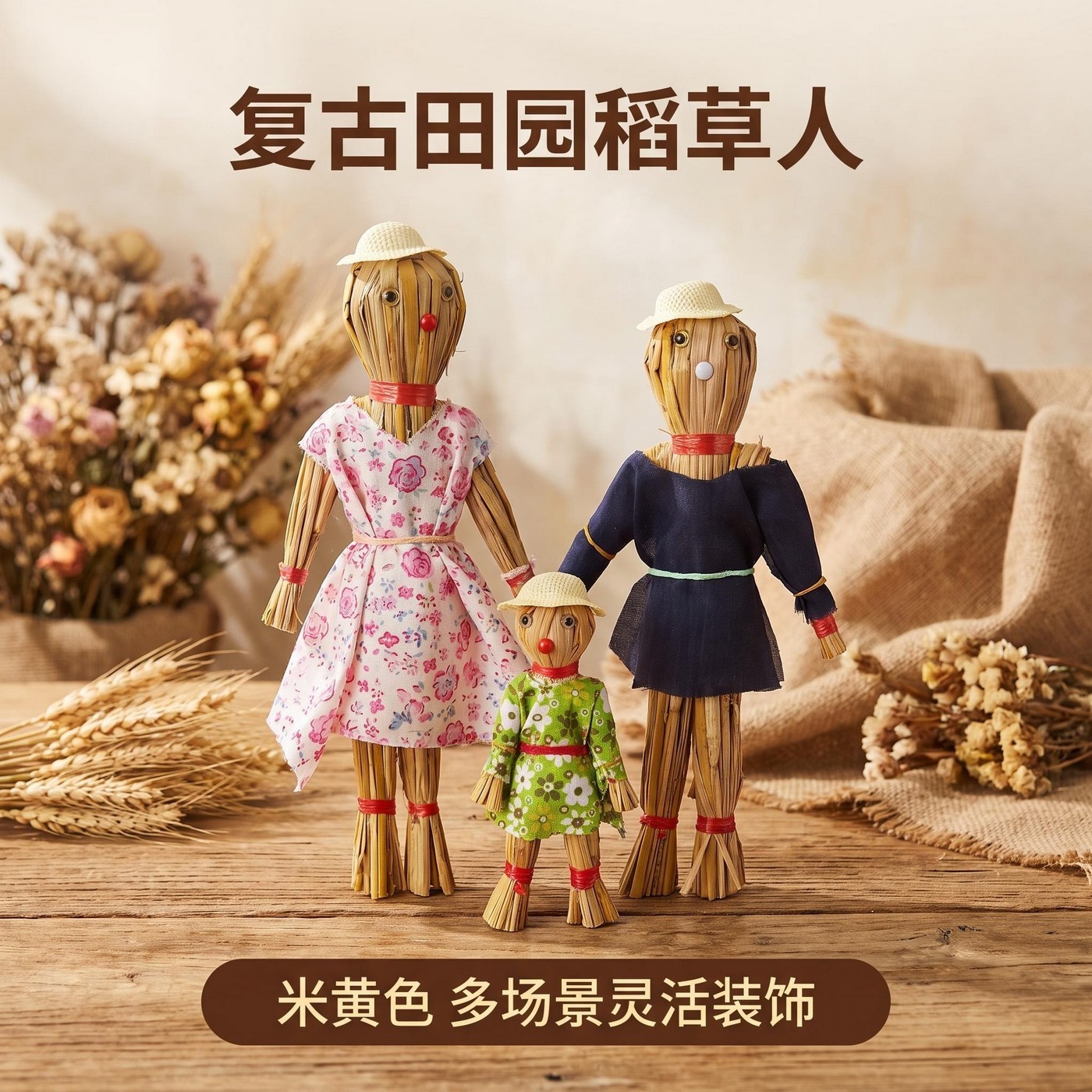 稻草人带帽子草编人偶手工制作