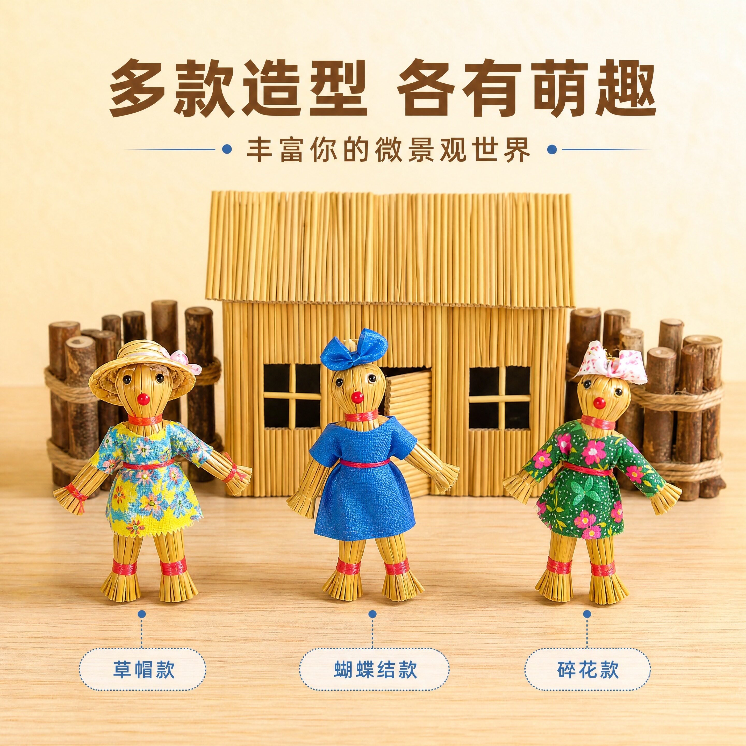 稻草屋农夫院套装手工草编装饰