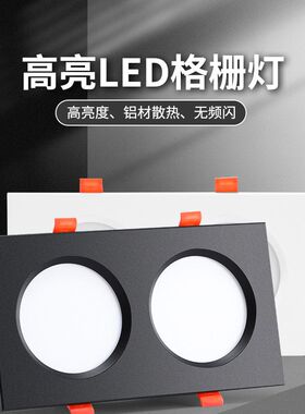 LED格栅灯双头筒灯嵌入式长方形网格葡萄架商用斗胆灯无主灯设计