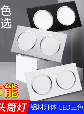 LED双头筒灯吊顶格栅灯长方形射灯嵌入式天花灯双排斗胆灯双筒灯