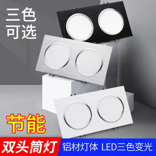 LED双头筒灯吊顶格栅灯长方形射灯嵌入式天花灯双排斗胆灯双筒灯