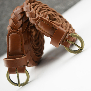 饰细腰带编织女士 带百搭裙子 女款 针扣皮带编制裤 宽 麻花时尚 装