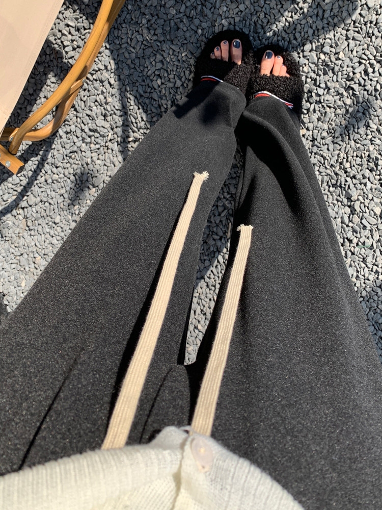 DE RONG WIDE-LEG PANTS WOMENS SPRING HIGH-WAISTED DRAPE LAZY WIND GLUTINOUS RICE PANTS SLIGHTLY CHUBBY MM STRAIGHT-LEG CASUAL MOPPING KNIT PANTS
