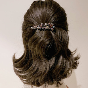 日韩水钻花朵发夹头饰女高级感后脑勺弹簧夹小号发卡刘海夹子顶夹