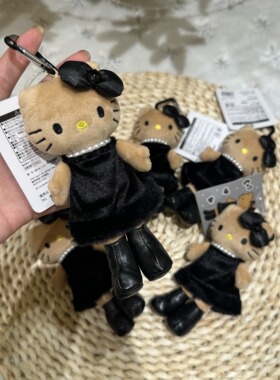 可爱凯蒂猫周年纪念大长腿豹纹黑皮毛绒公仔玩偶小挂件包包饰品