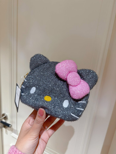 左小西 50周年hello kitty闪闪大脸包斜挎包小圆包银丝化妆包手拿