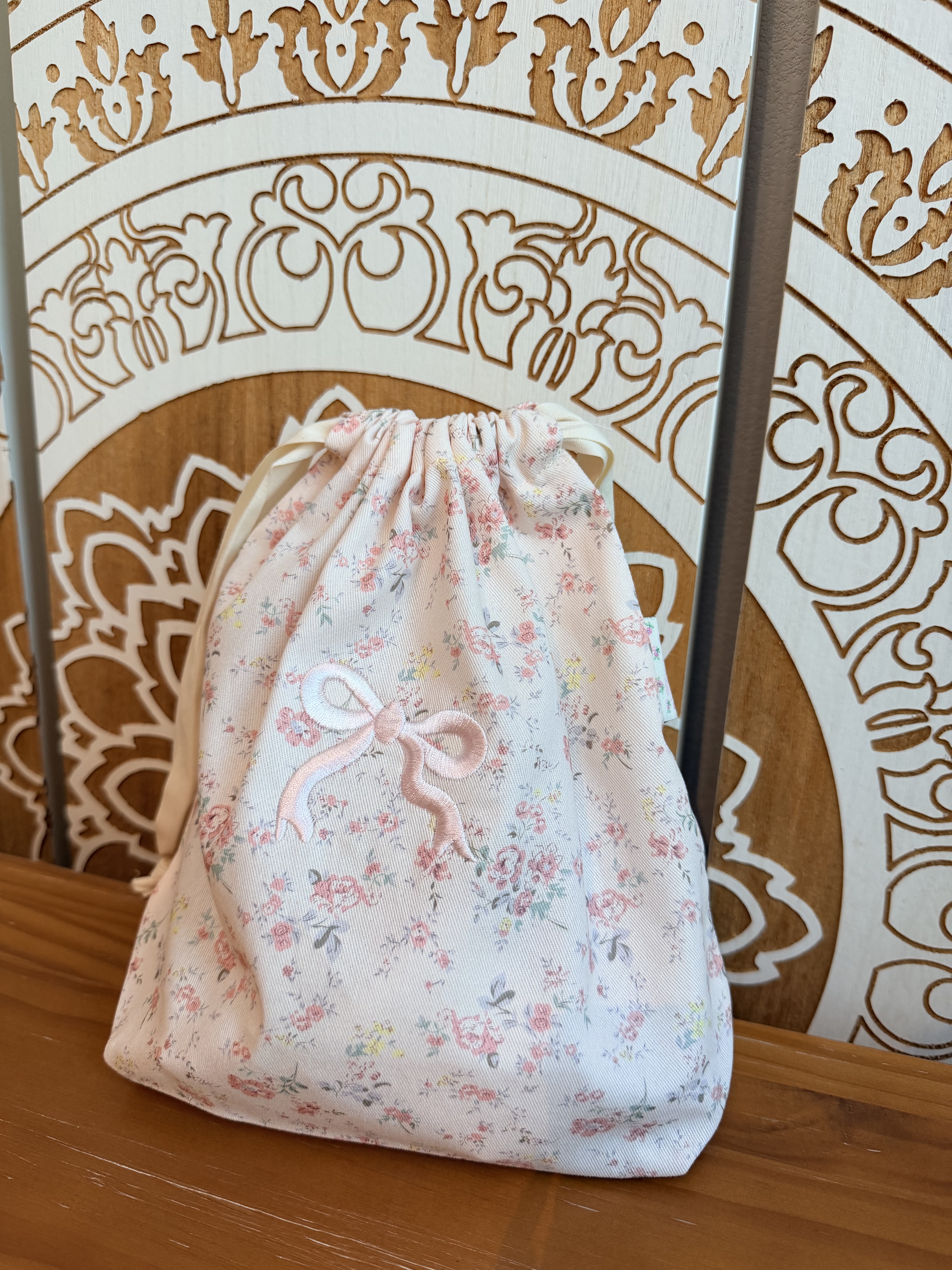 可爱蝴蝶结碎花束口收纳袋抽绳束口袋收纳袋