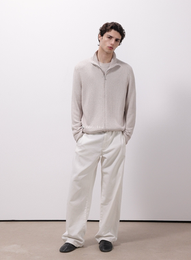 HolyMen | Zegn*Baruffa纱线100白蚕丝重奢拉链套头软糯毛衣