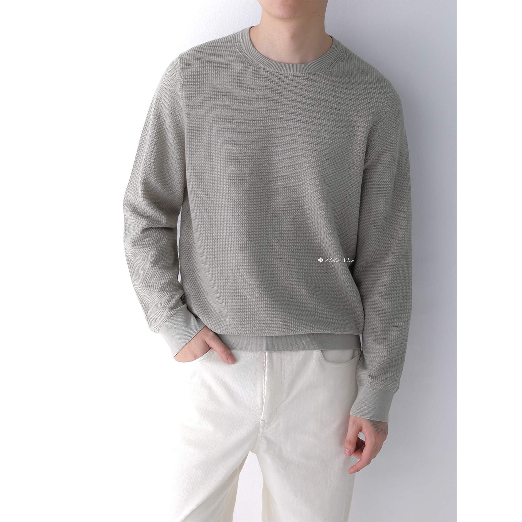 HolyMen华夫格软糯亲肤毛衣长袖