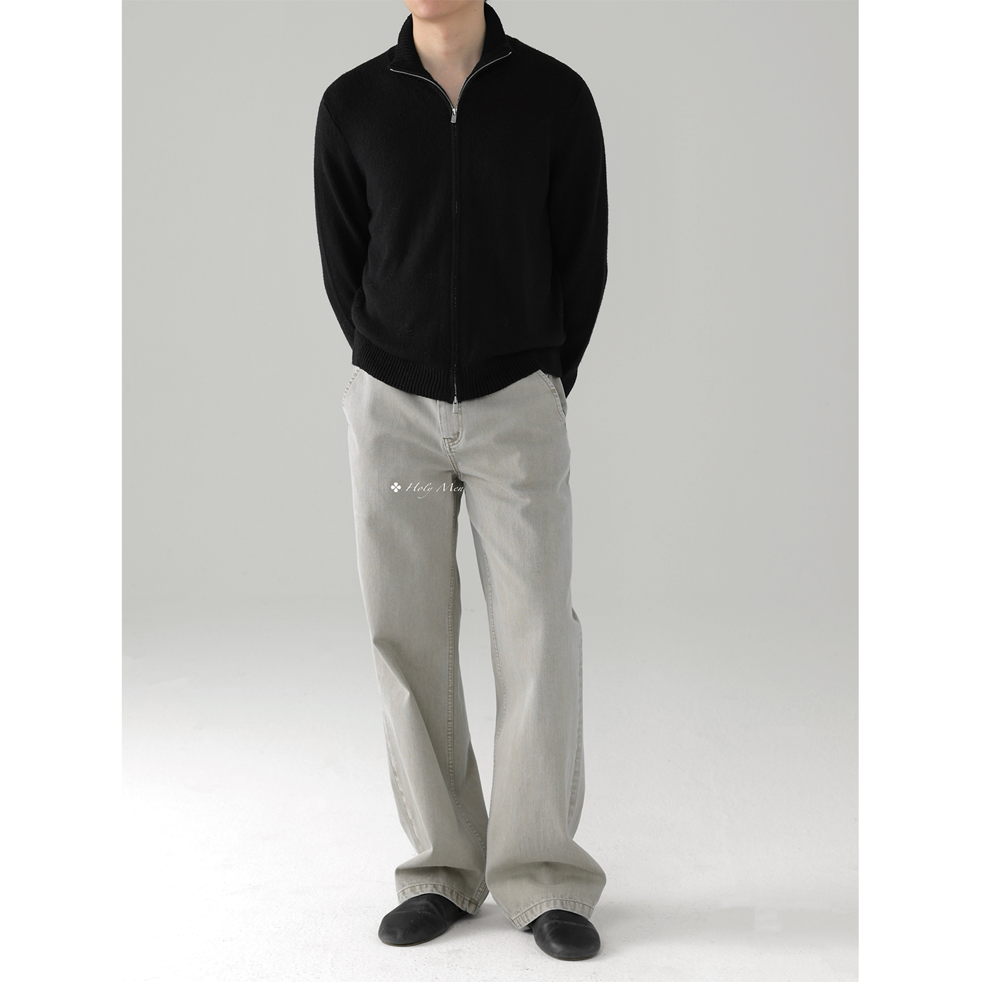 HolyMen青灰色直筒休闲牛仔裤