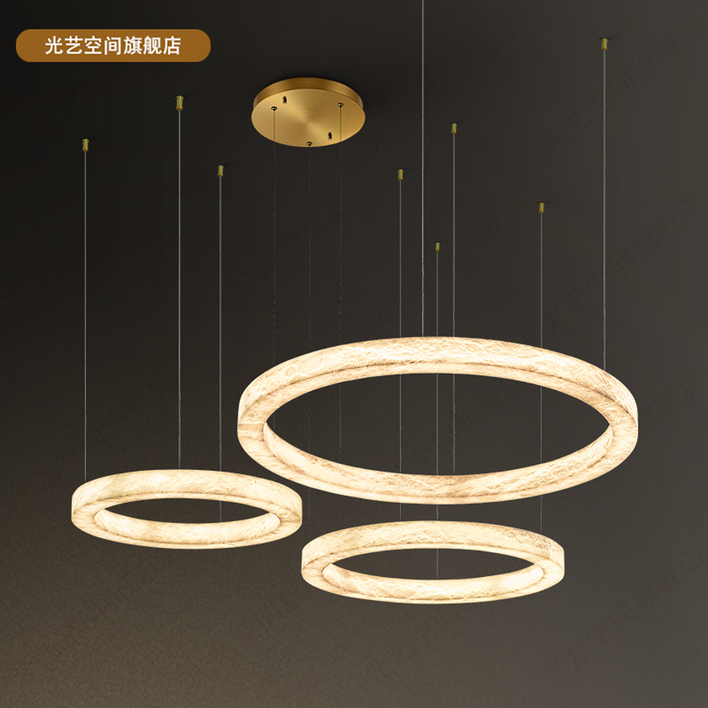 极简奶油风西班牙云石圈吊灯中空环形圈挑高客厅简约样板房展厅灯