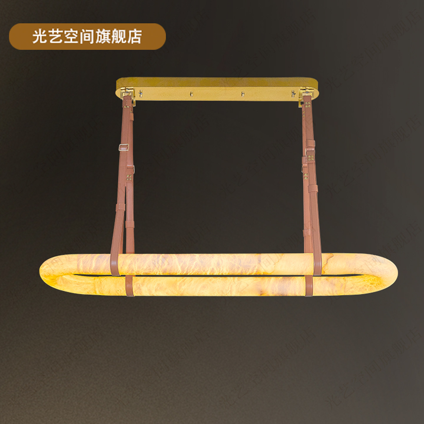 西班牙云石餐厅吊灯长方形设计师茶桌现代极简吧台书房茶室全铜灯