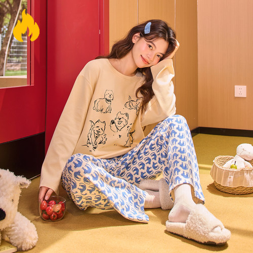 秋冬德绒加厚保暖女睡衣套装