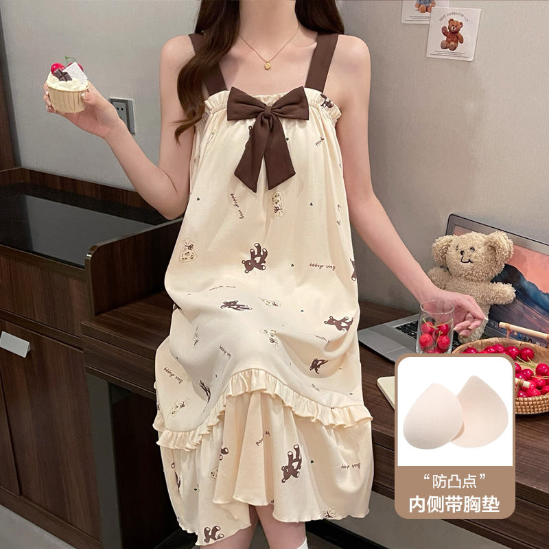 带胸垫一体吊带睡裙女夏甜美性感可爱韩版居家女生宿舍闺蜜睡衣裙