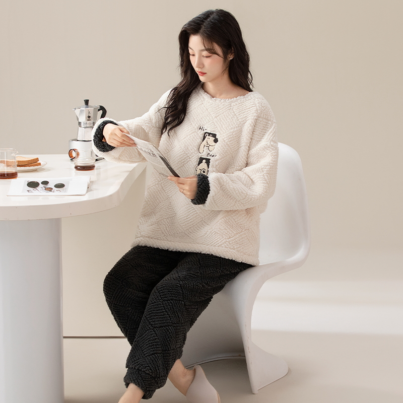 珊瑚绒睡衣女冬季保暖防寒秋冬款法兰绒女生暖绒家居服套装可外穿