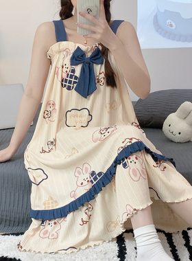 无袖吊带睡裙女夏季黑色爆款超仙甜美韩版休闲居家女生宿舍睡衣裙