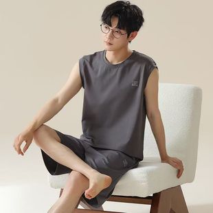 睡衣男士 背心短裤 莫代尔无袖 夏季 家居服 休闲坎肩套装 夏天凉感薄款